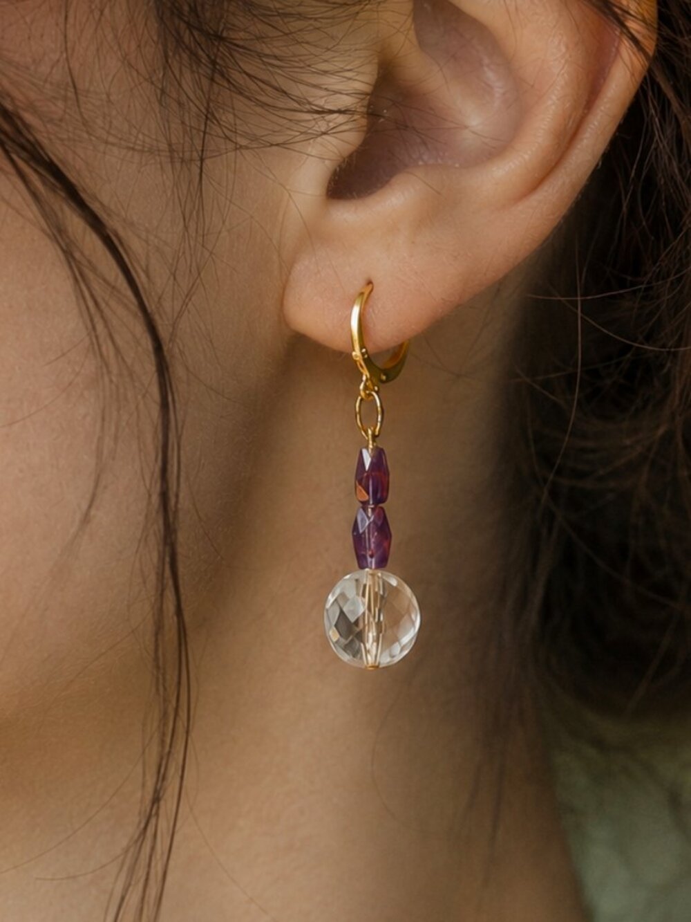 Amethyst Earrings, Dainty Crystal Dangles, Ethereal Fairycore Jewelry, Gold